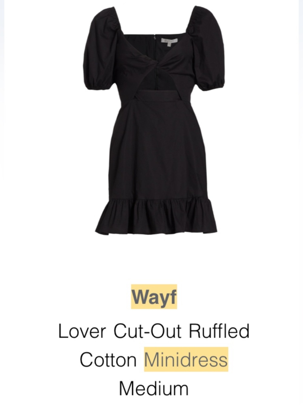 Wayf Black Puff-Sleeve Cutout Ruffle Mini Dress